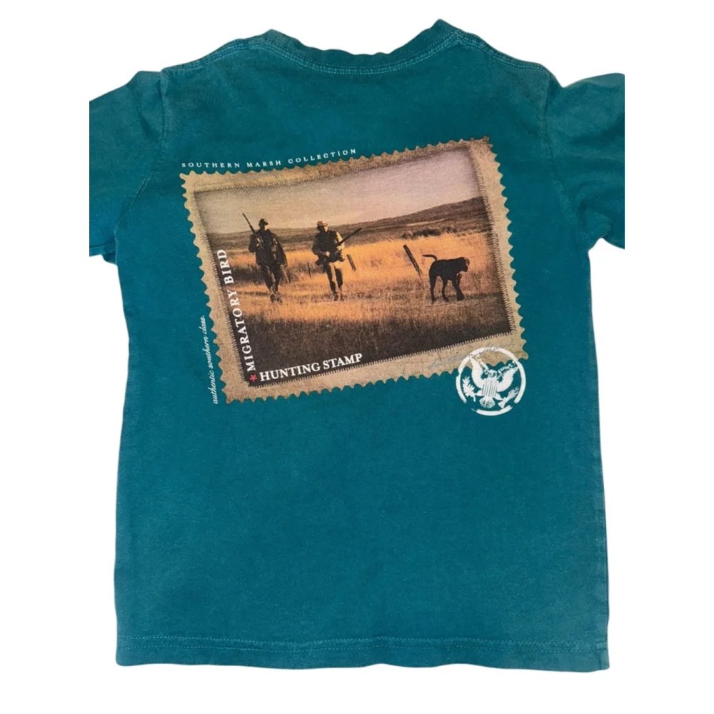 NWT 2 Boys Southern Marsh Long Sleeve Tees M Brown Teal Hunting Stamp